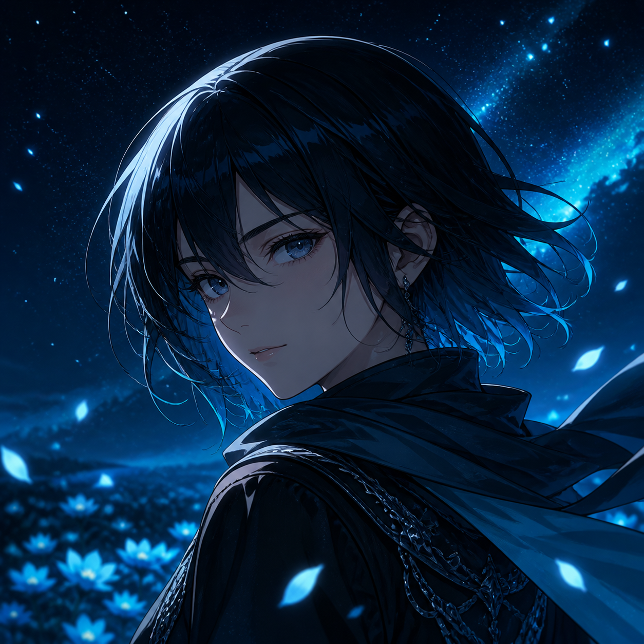 青色星空下的少女头像